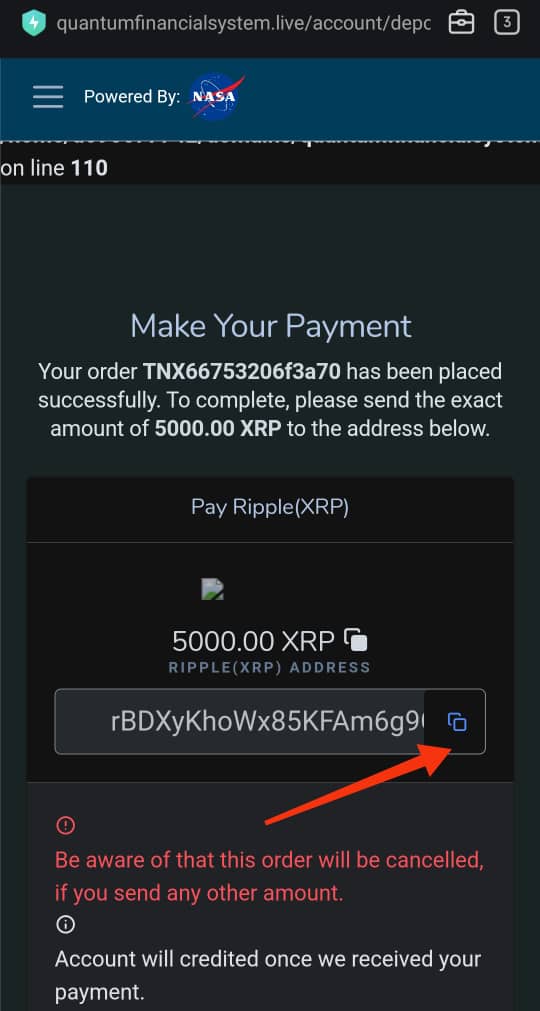 Copy XRP address